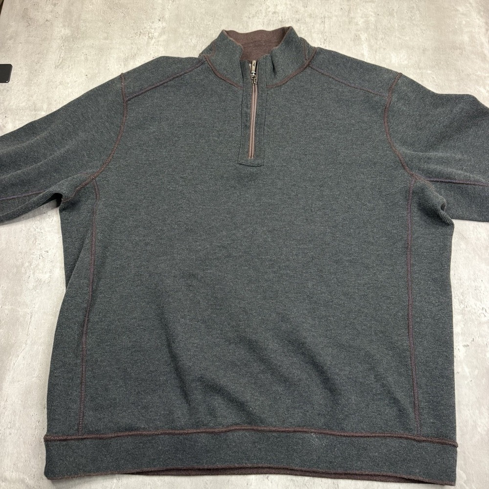 Tommy Bahama Men XL Gray Maroon Reversible 1/4 Zip Pullover Sweater
